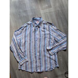 Mens McLaughlin Striped Button-Up Linen Shirt XL